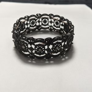 Intricate Black Gothic Bracelet w/ Rhinestones